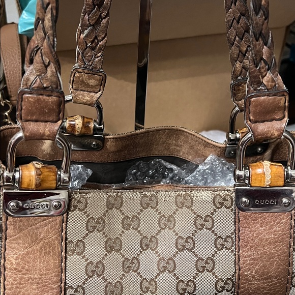 Gucci ✨Beige and Brown Monogram Medium Bamboo Bar Tote Bordeaux - Picture 3 of 6
